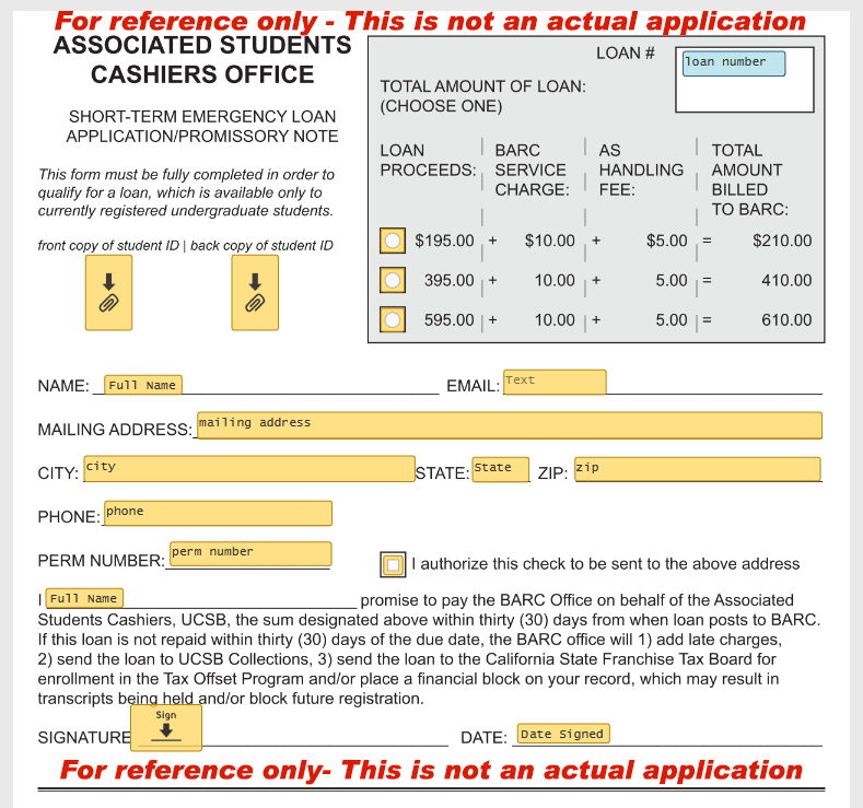 reference image about what an emergency loan docusign form looks like